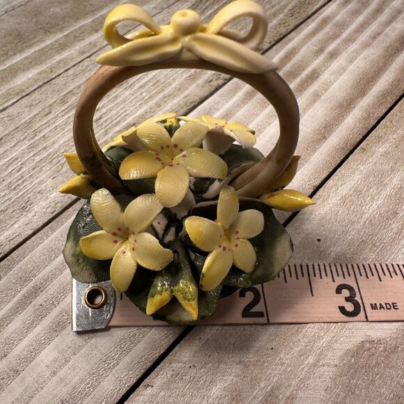 Capodimonte Italy Floral Basket Handcrafted Bow Miniature Figurine Yellow - Picture 13 of 15